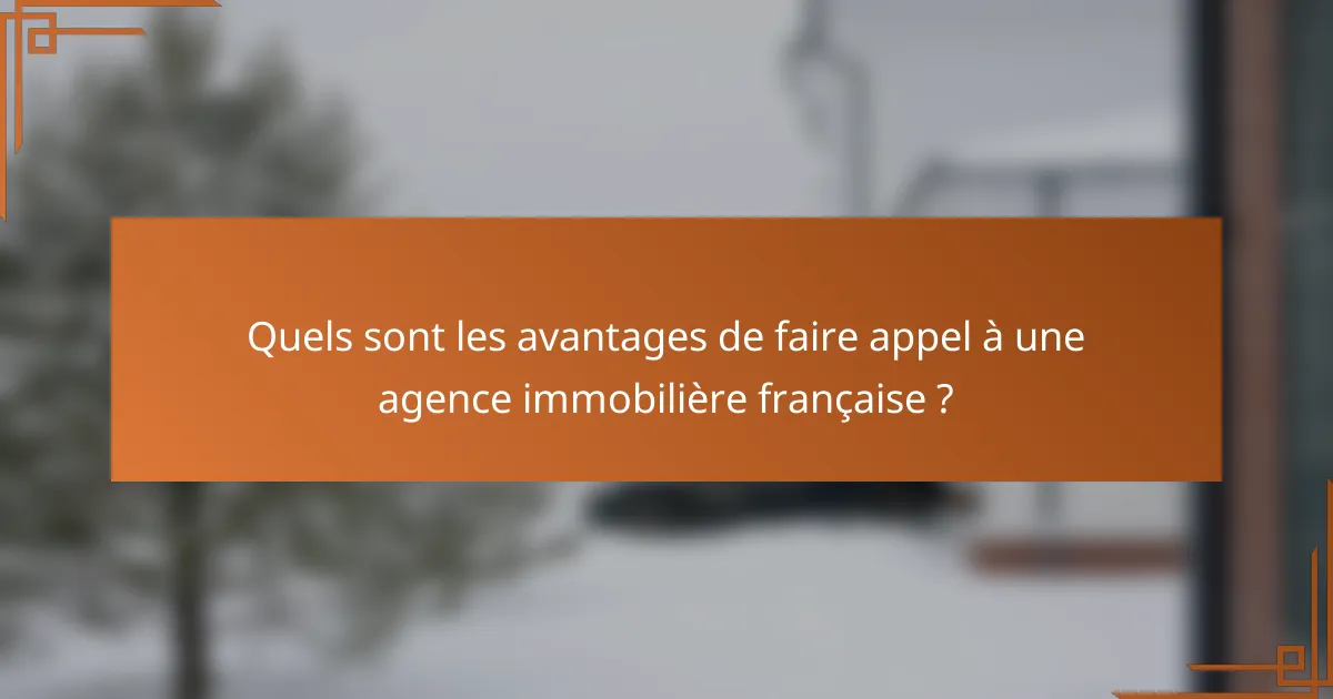 Quels sont les avantages de faire appel à une agence immobilière française ?