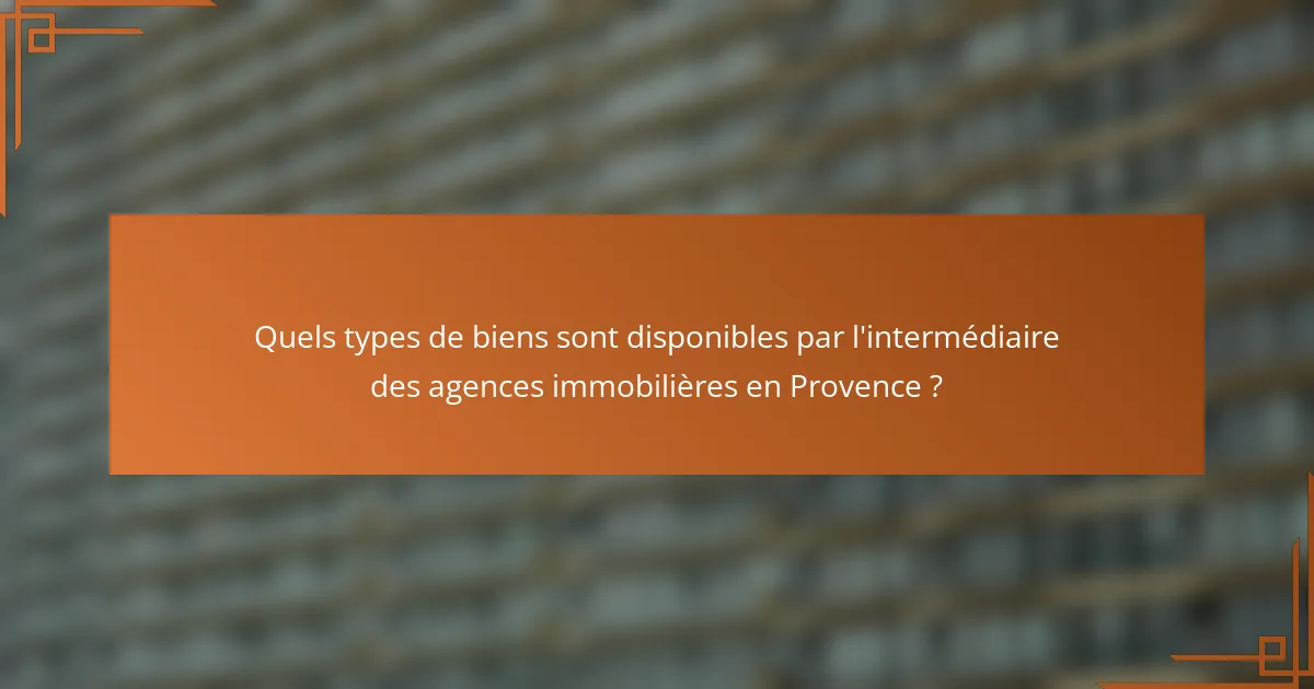 Quels types de biens sont disponibles par l'intermédiaire des agences immobilières en Provence ?